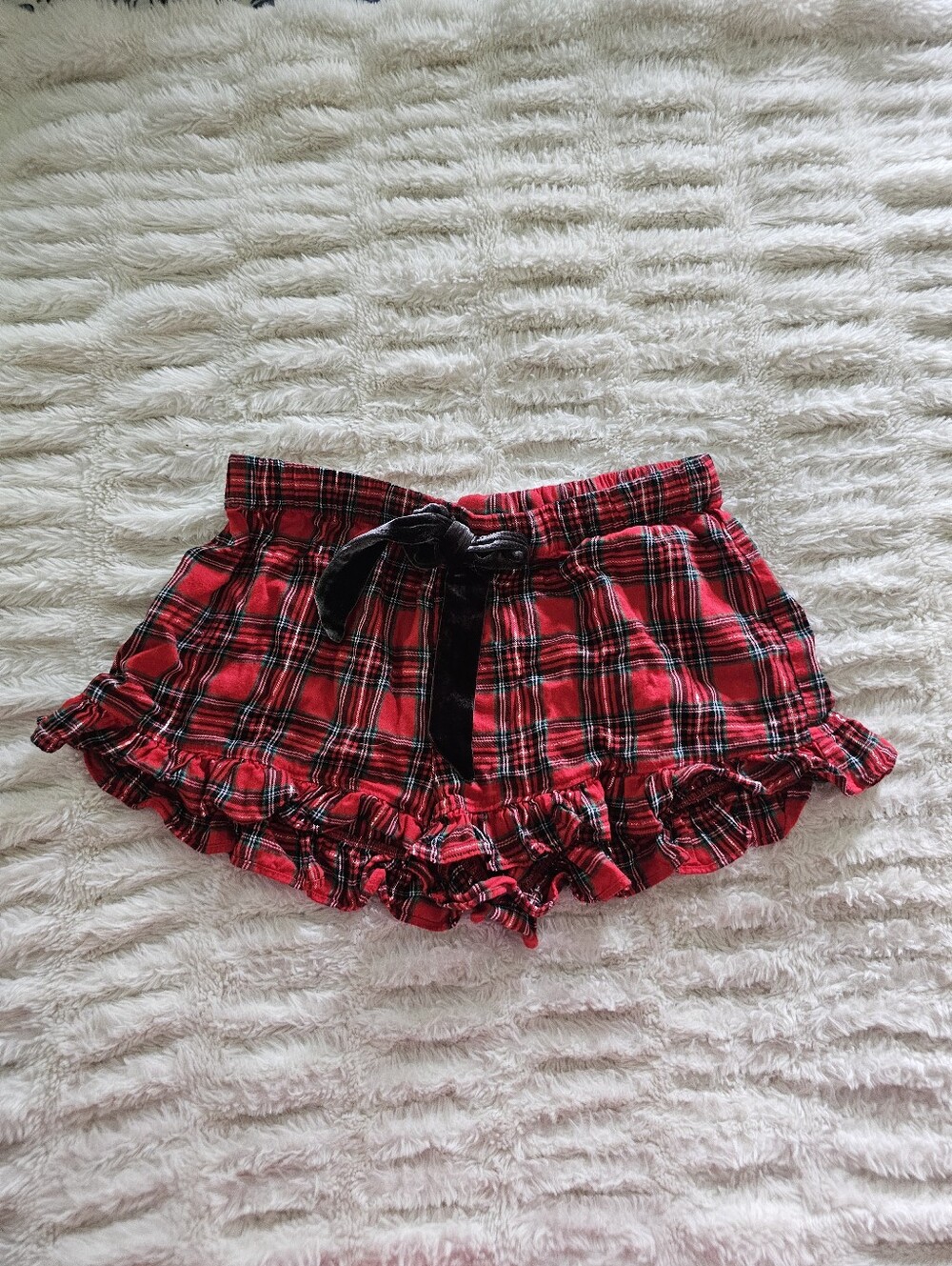 PINK Victoria's Secret Red Plaid Ruffle Shorts with Black Tie